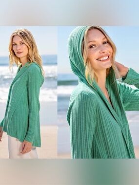 Barefoot Dreams CozyChic Ultra Lite Cardigan Turquoise Rib Namaste Size Small